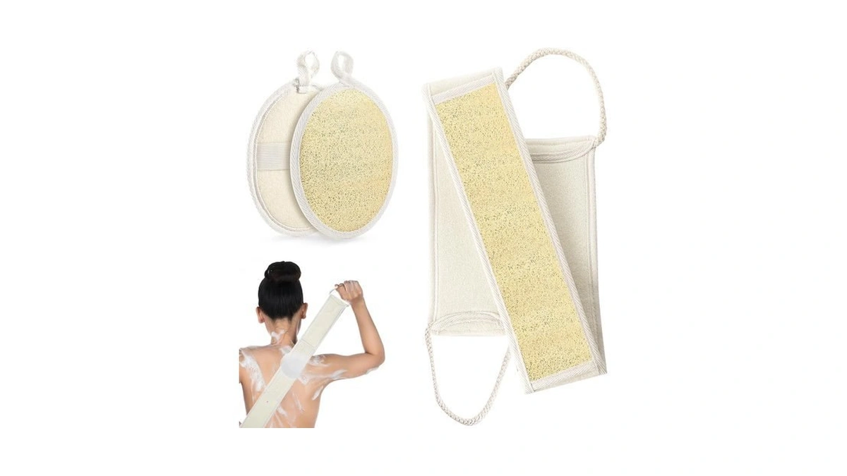 Natural Loofah Back Scrubber For Shower, Exfoliating Body Scrubber Loofah