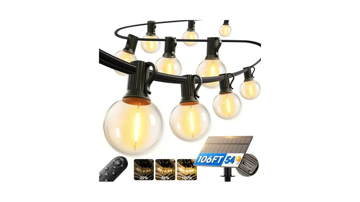Addlon 100ft 54led Solar String Lights Outdoor Waterproof With Remote,