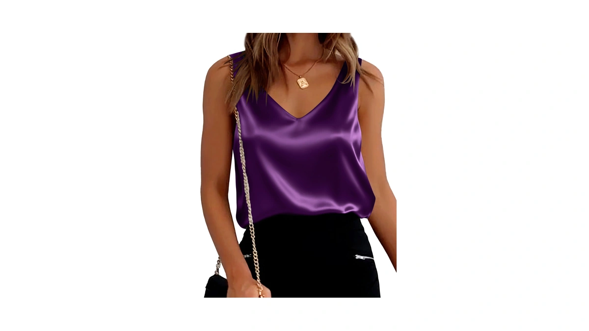 Ekouaer Womens Silk Satin Tank Tops V Neck Casual Cami