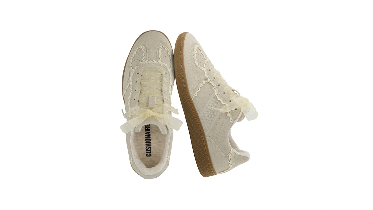 Cushionaire Belinda Women’s Lace Detail Casual Sneakers – Elegant Ribbon