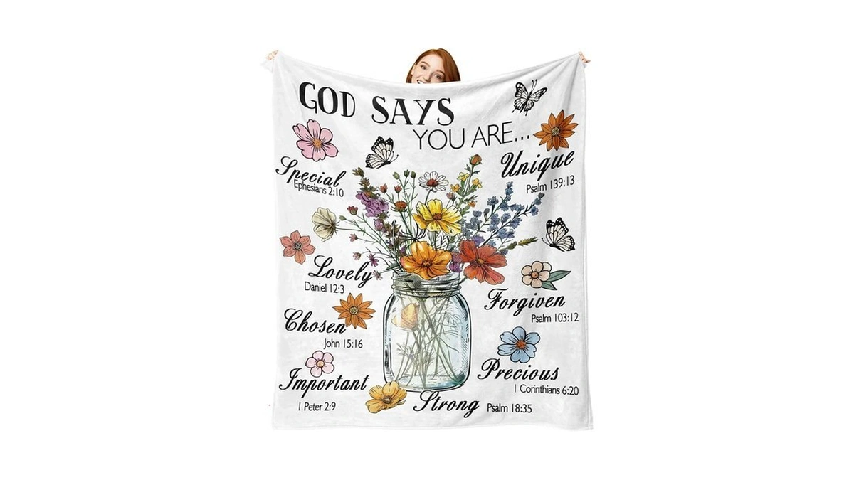 Zzkol Christian Gifts Flannel Throw Blanket, Inspirational Religious Floral