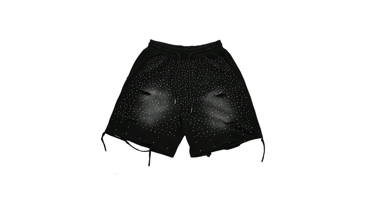 Soly Hux Men's Rhinestone Sparkly Shorts Drawstring Waist Distressed Summer