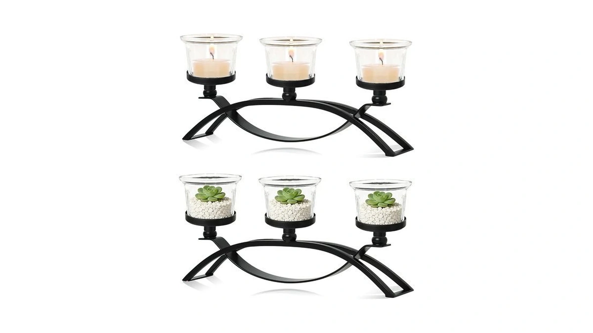 3-arm Metal Tea Light Candle Holder Set With 5 Glass