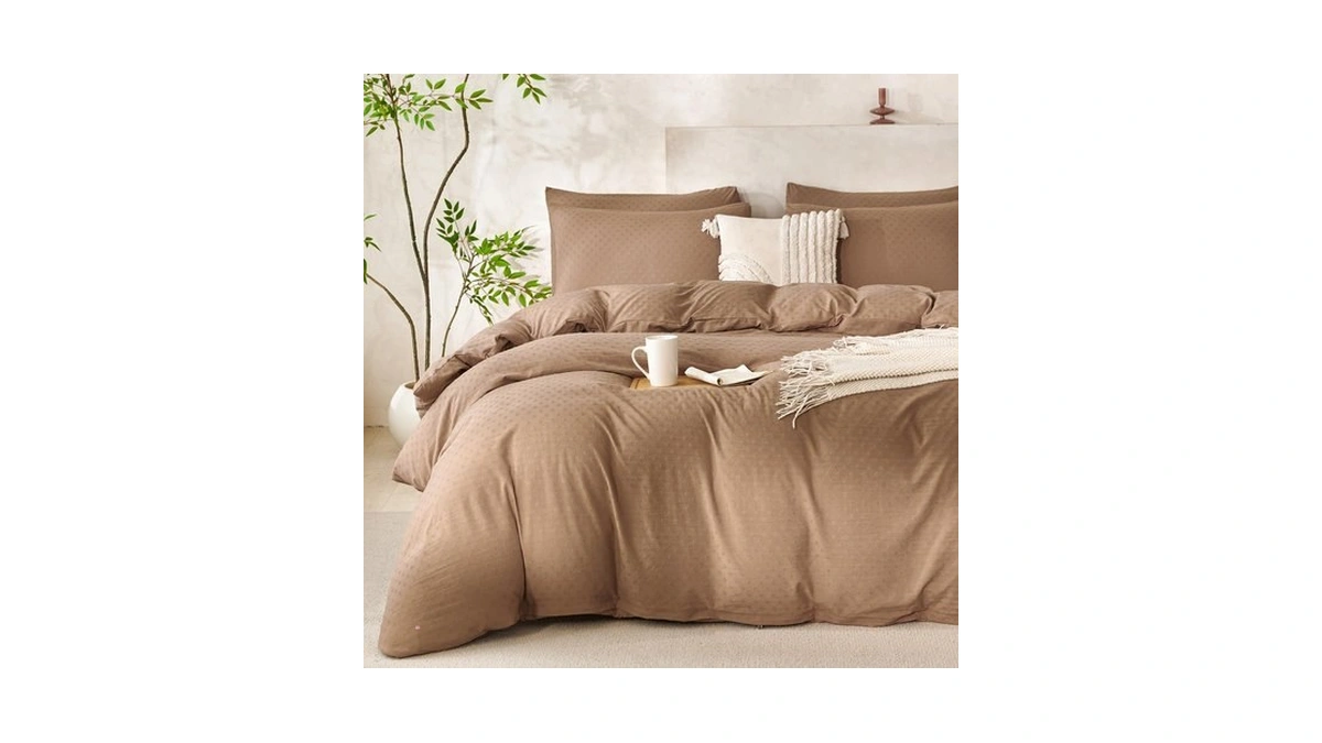 Bupird Mocha Brown Comforter Set King Polka Dots Soft Washed