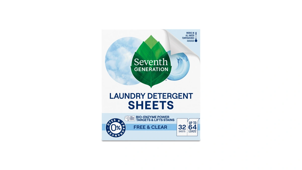 Seventh Generation Laundry Detergent Sheets 32ct Free & Clear Removes