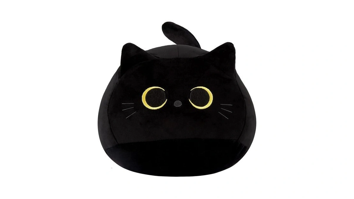 Kwqbwqf Black Cat Plush Stuffed Fat Cat Animal Plushies Pillow