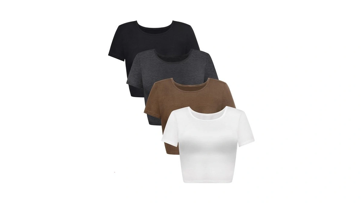 Syhood 4 Pack Women's Short Sleeve Crop Tops Crew Neck