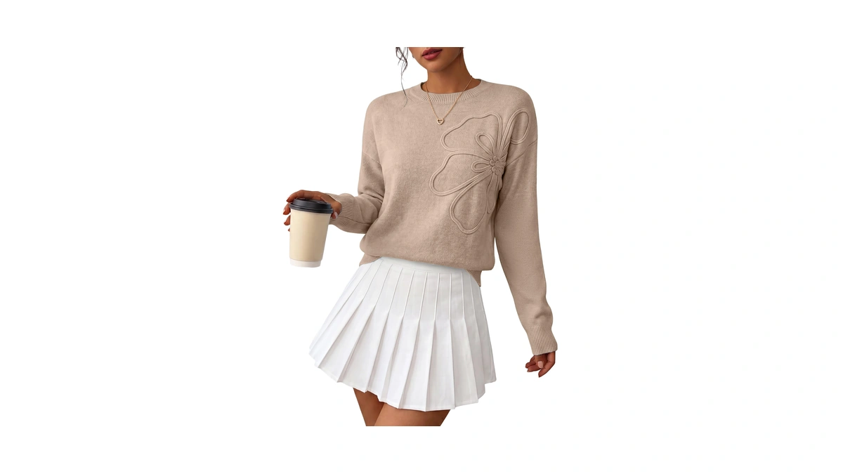 Anrabess Sweaters For Women Trendy 3d Floral Knit Fall Fashion