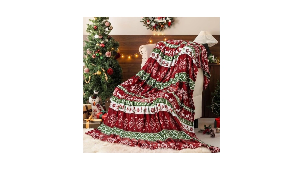 David's Home Christmas Soft Cozy Fleece Throw Blanket, Retro Christmas