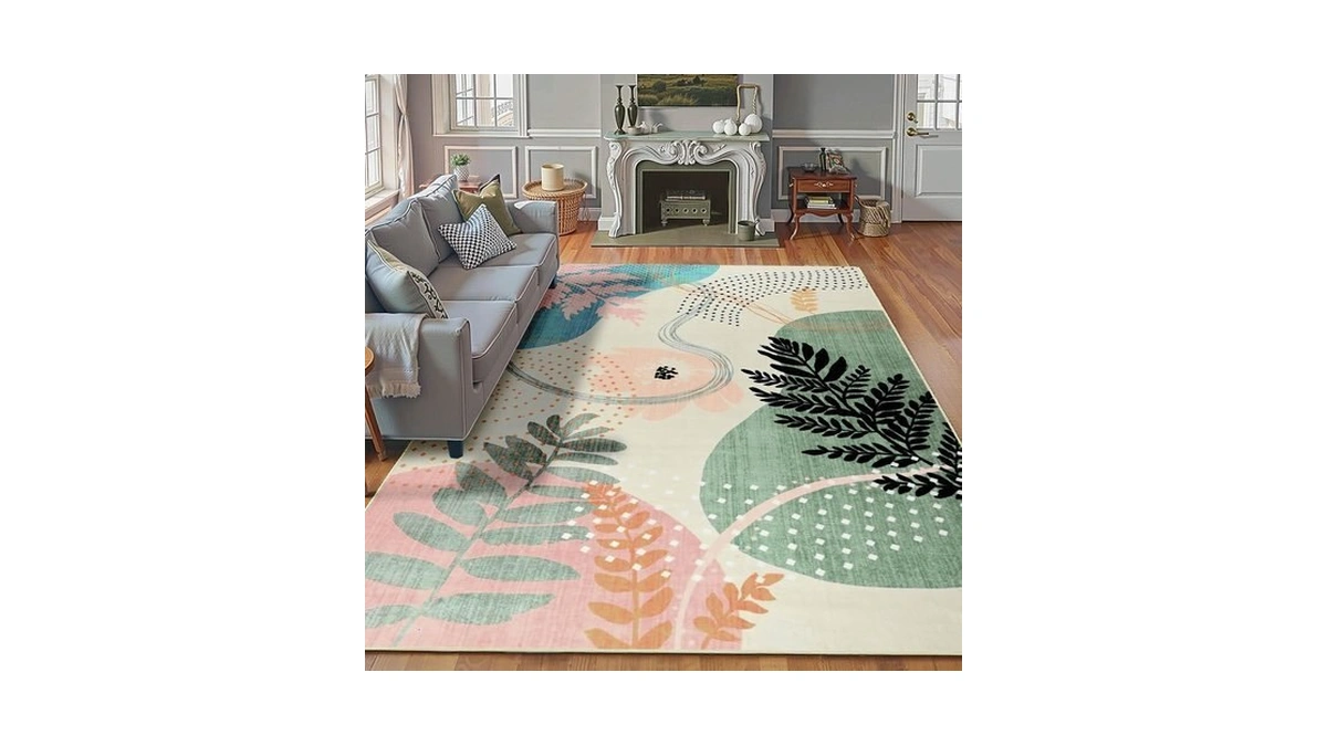 St. Bridg Green Botanical Print Washable Rugs For Living Room