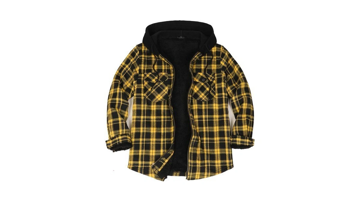 Lisskolo Men's Sherpa Flannel Jacket With Hood Plaid Zip Up