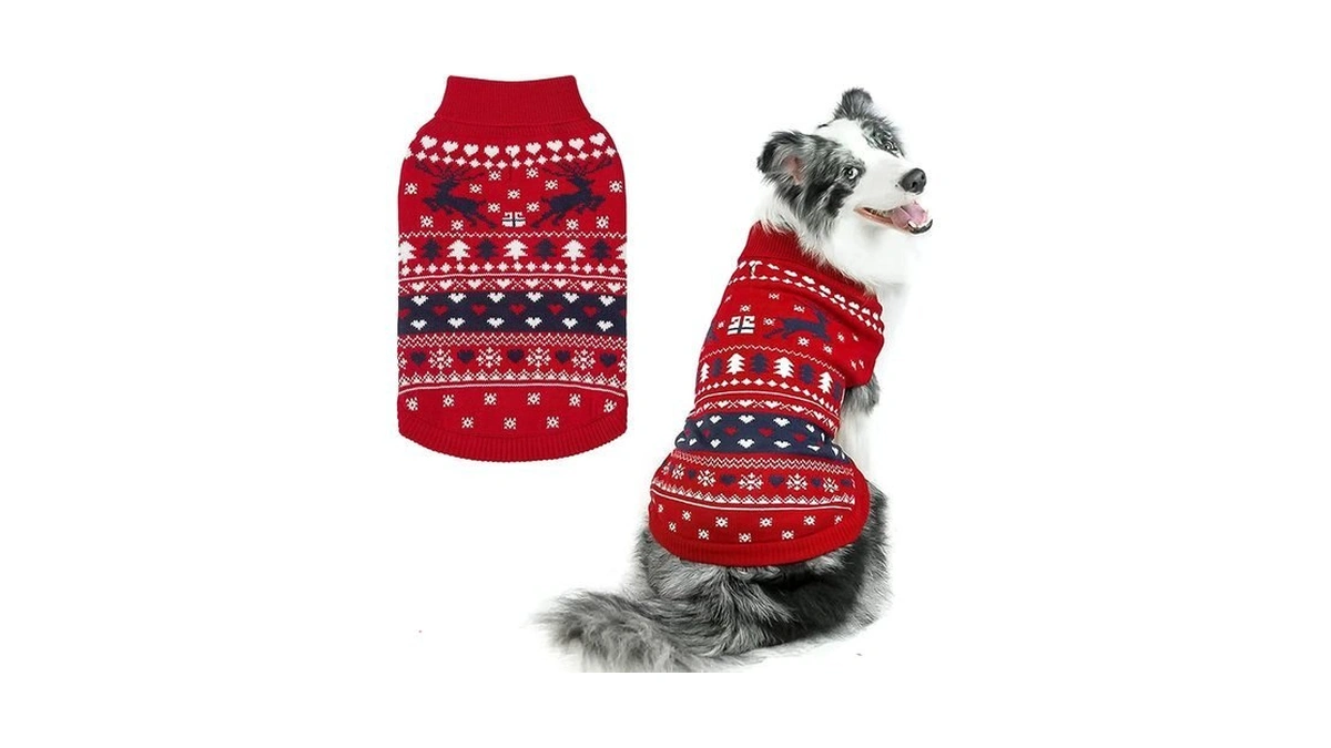 Pupteck Large Dog Christmas Sweater Ugly Soft Warm Clothes Xmas