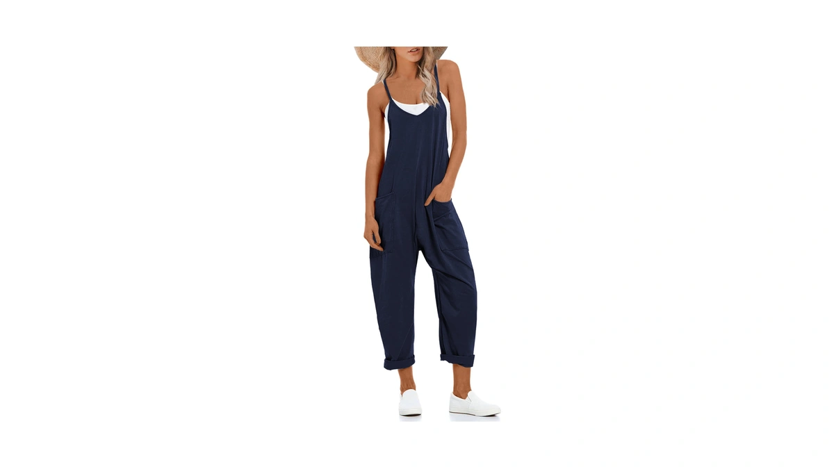 Lentta Women's Causal Jumpsuits V Neck Sleeveless Harem Overalls Stretchy