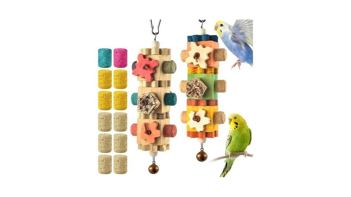 Dbness 2 Pcs Bird Toys, 10in Wooden Parrot Chew Toy