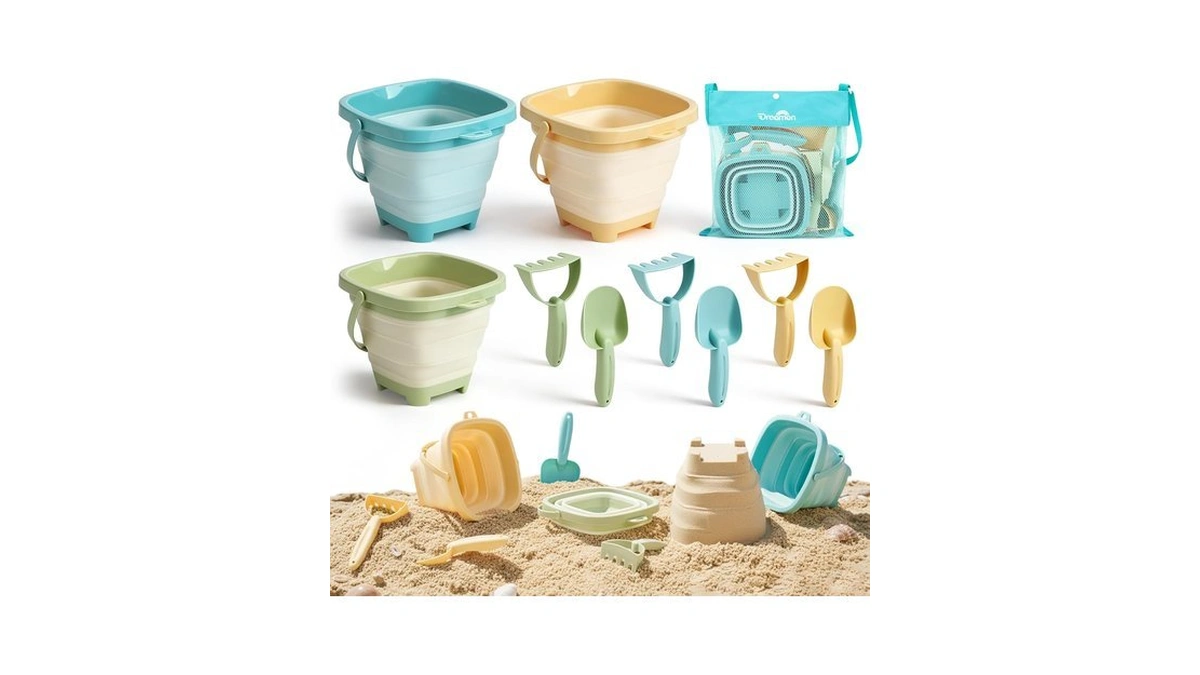 Dreamon Beach Toys, 3 Pack Collapsible Sand Buckets For Kids,