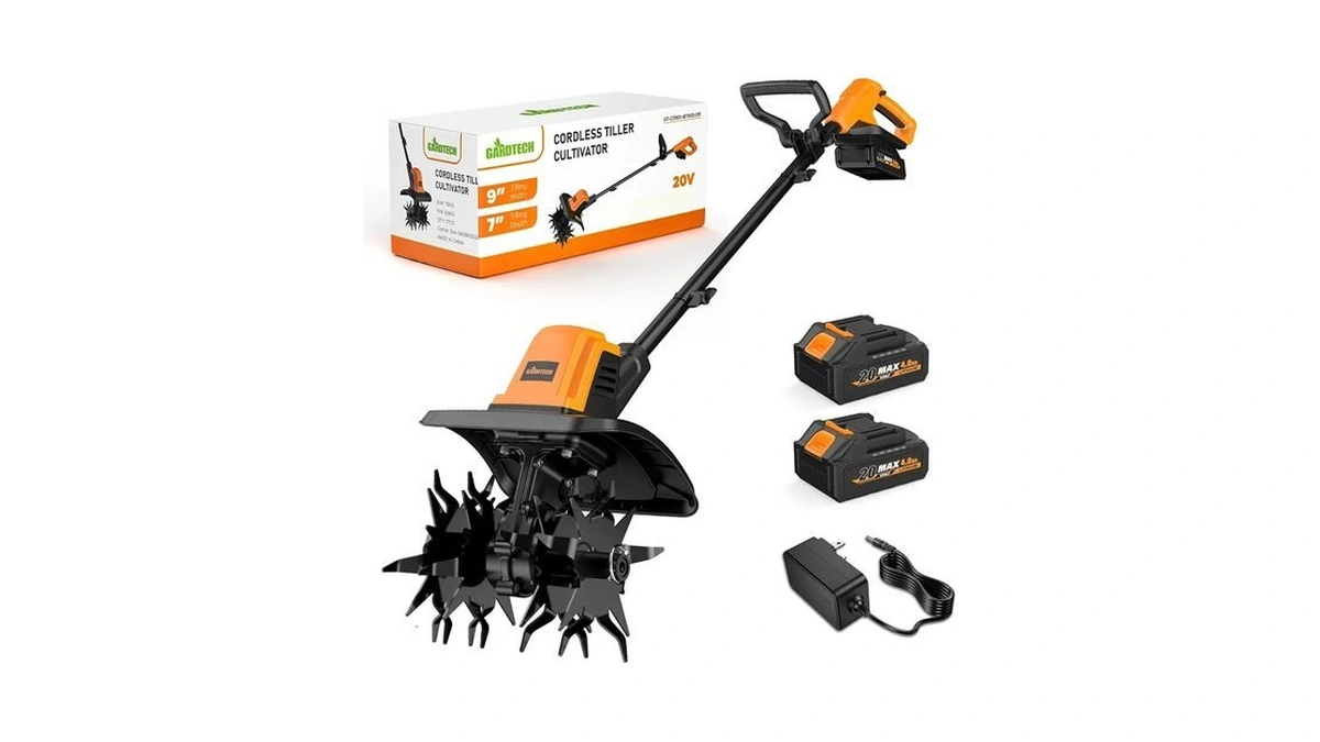 Gardtech 20v Cordless Tiller Cultivator,330 Rpm Electric Tiller With 2x4.0ah