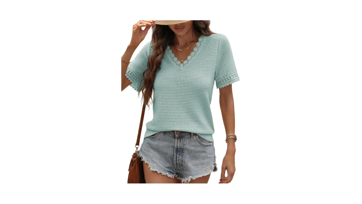 Dokotoo Summer Tops For Women Trendy Short Sleeve V Neck