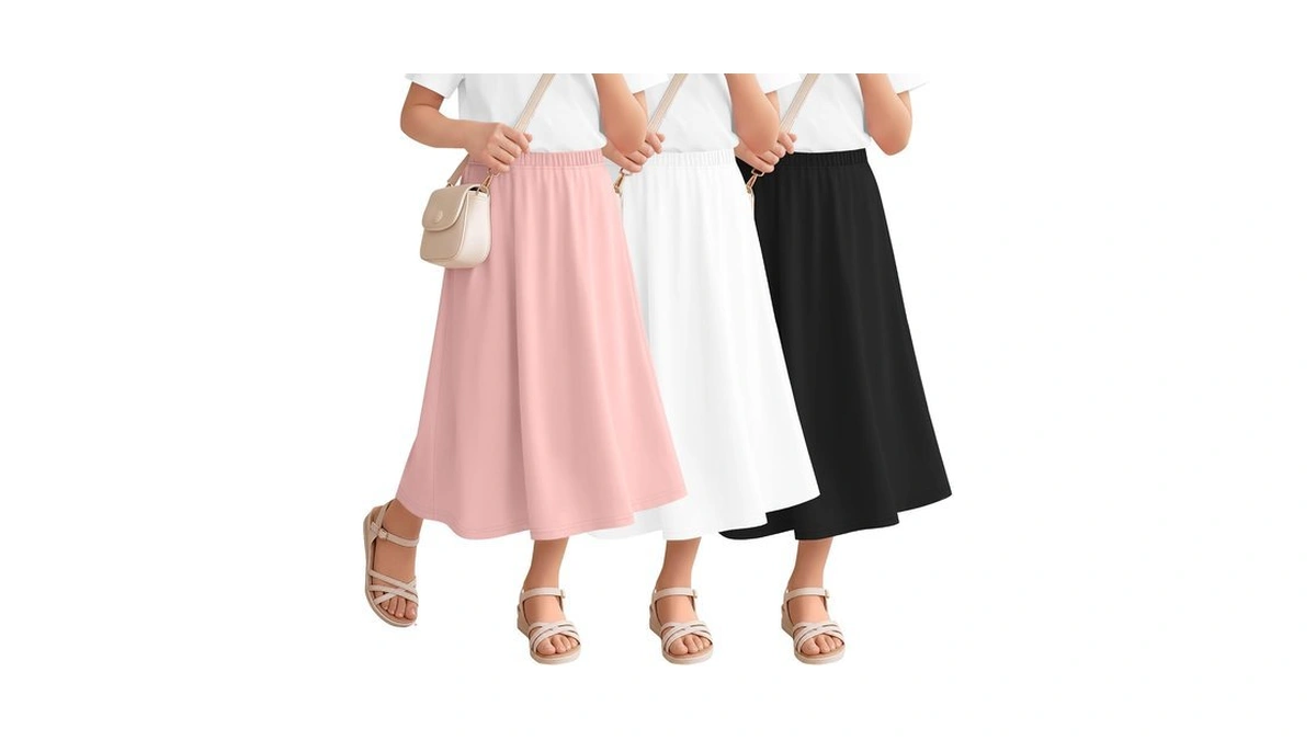 Vinsatin 3 Pack Girls Maxi Long Skirts 5-16 Years, 3-color,