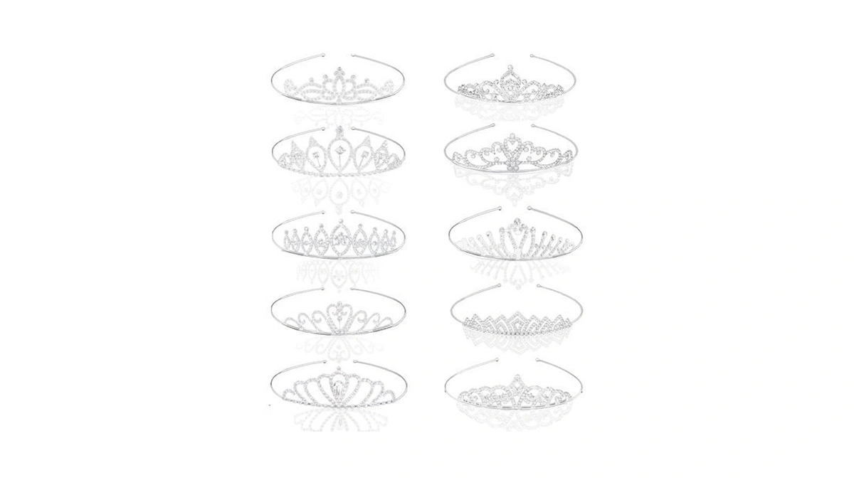Iaxsee 10 Pcs Silver Metal Glitter Sparkly Rhinestone Crown Headbands