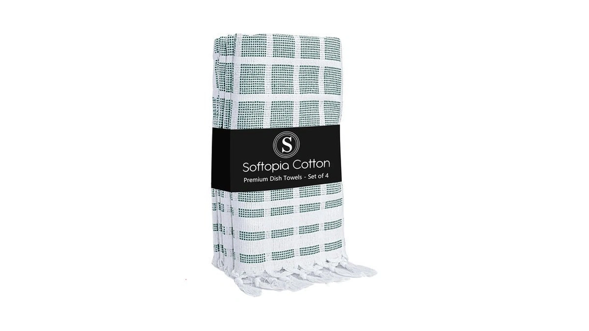 Softopia Cotton Matrix Dobby Kitchen Towels 4 Pack, 100% Cotton,