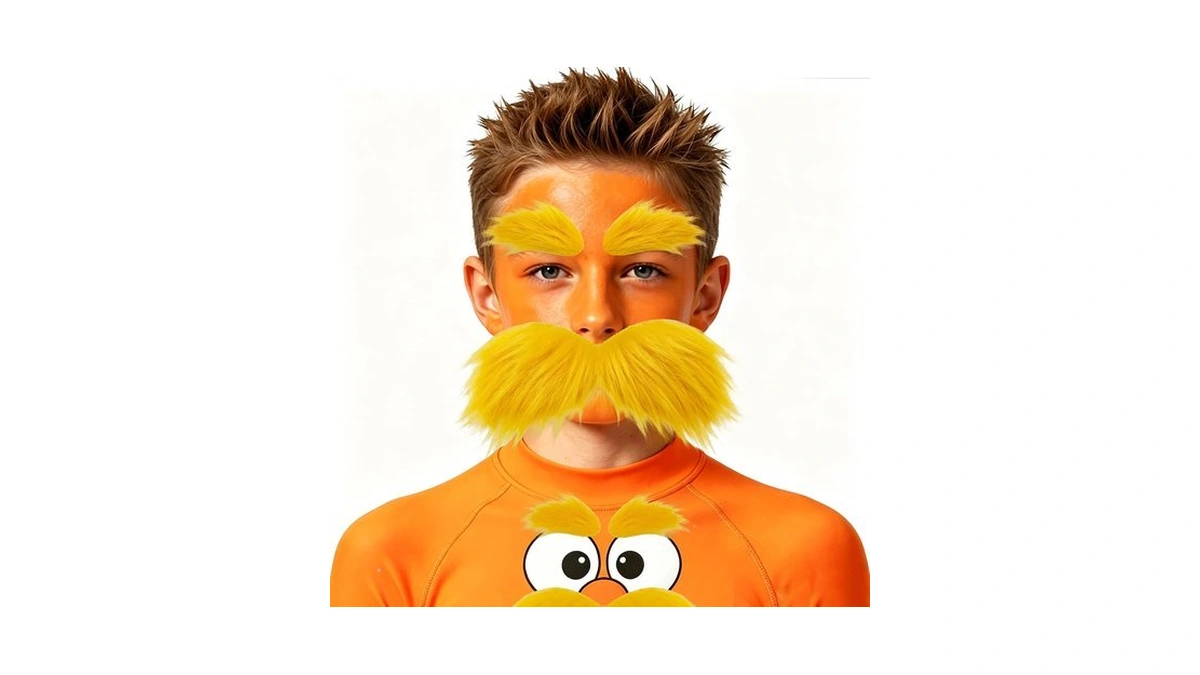 2 Sets Yellow Mustache And Eyebrows,halloween Self Adhesive Faux Beard