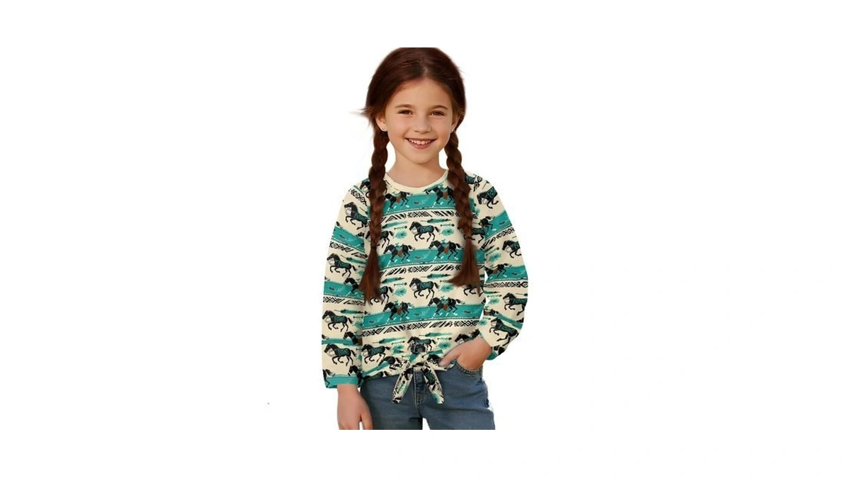 Wellflyhom Aztec Horse Girls' T-shirt Size 5 6 Casual Crewneck