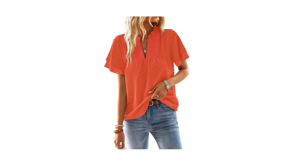 Falechay Blouses For Women Short Sleeve V Neck Boho Tops