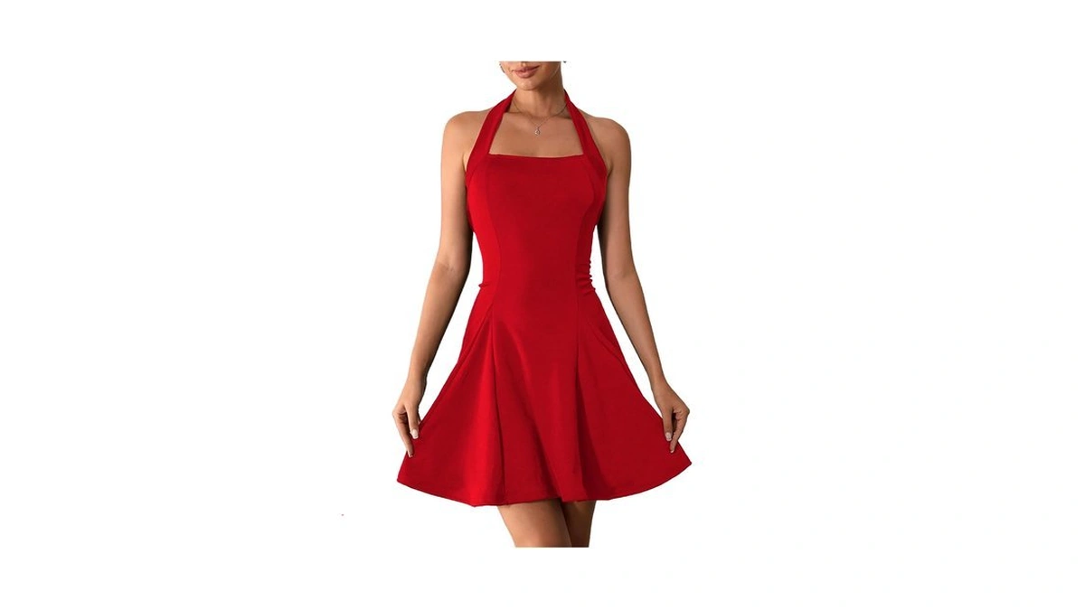 Milumia Women's Halter Backless A Line Flare Party Mini Dress