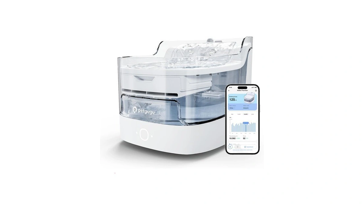 Petgugu 2l Cat Water Fountain Smart App Control,8 Layers Filtration