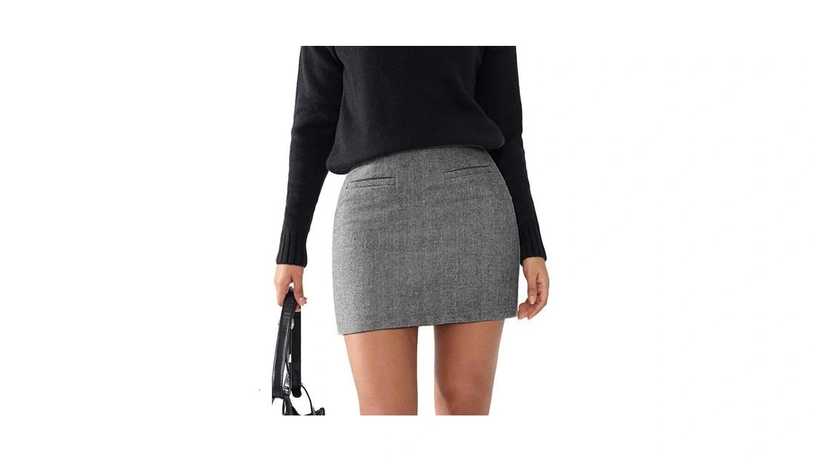 Exlura Womens Tweed Bodycon Mini Skirt High Waist Side Zipper