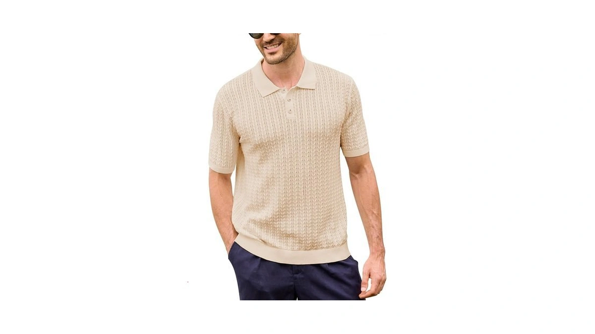 Kallspin Mens Polo Shirts Short Sleeve Button Down Textured Knit