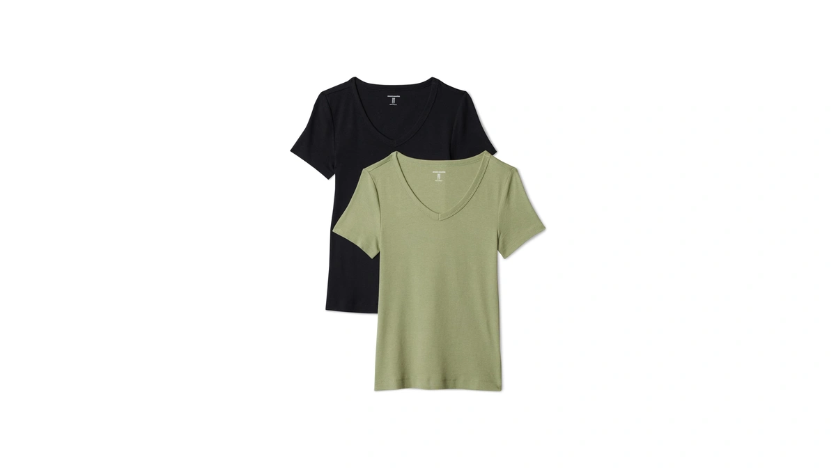 Amazon Essentials Women's Slim-fit Short-sleeve V-neck T-shirt, Pack Of 2,