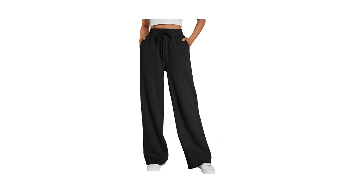 Trendy Queen Womens Wide Leg Fleece Lined Sweatpants Black S