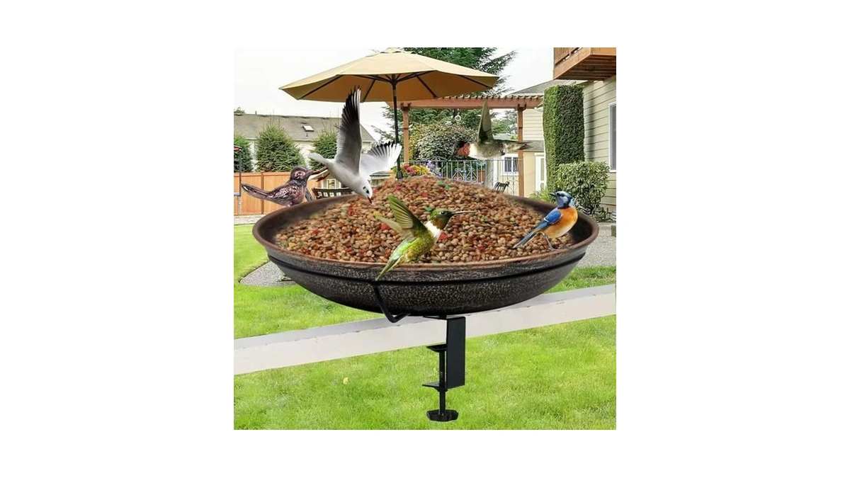 Curleis 12' Railing Bird Bath For Deck Mounted Metal Bowl