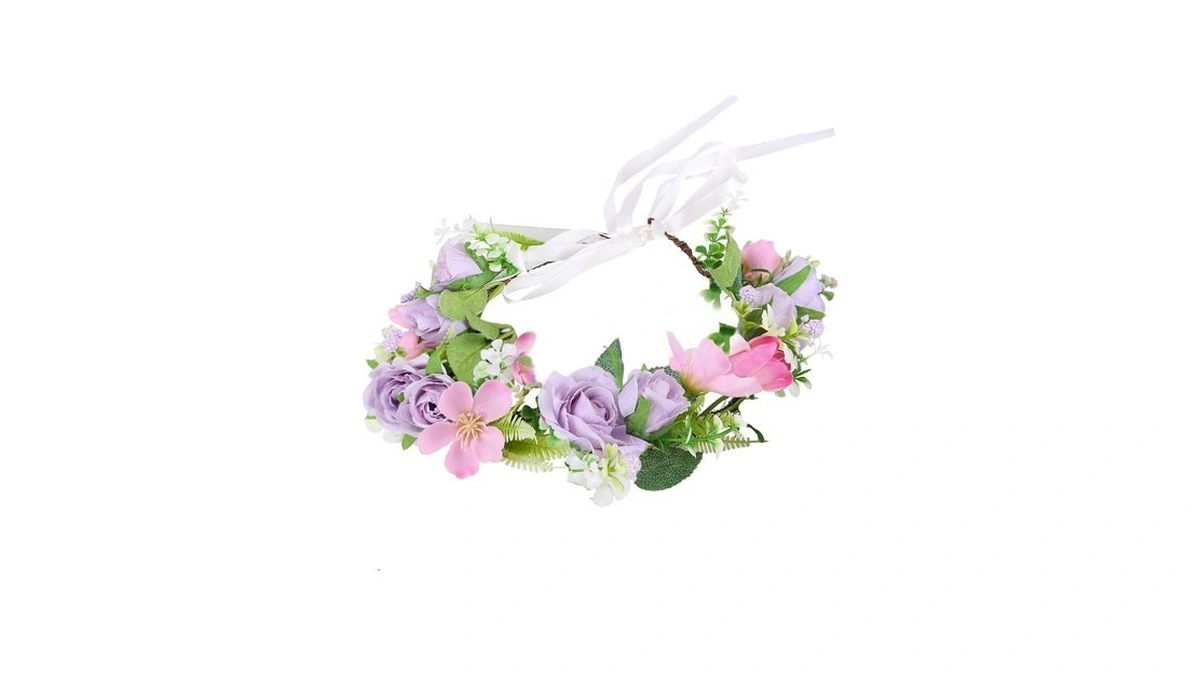 Llinfflr Women Floral Crown Bridal Flower Headband Headpiece Halo Purple