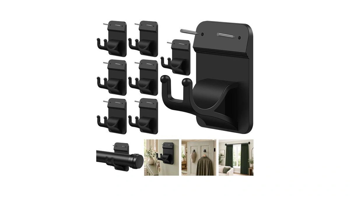 No Drill Curtain Rod Brackets, 8-pack Adhesive Hooks With Invisible