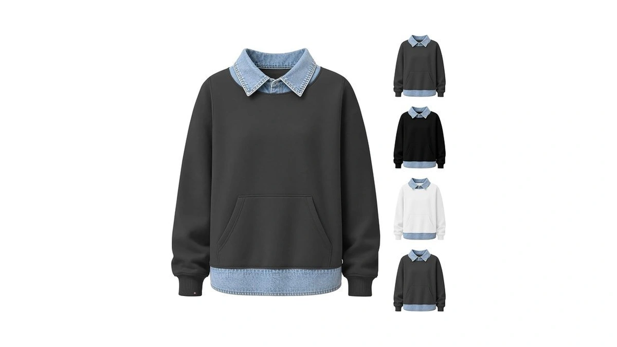 Moolbeko Womens Oversized Sweatshirt Denim Polo Knit Collared Fall Sweater