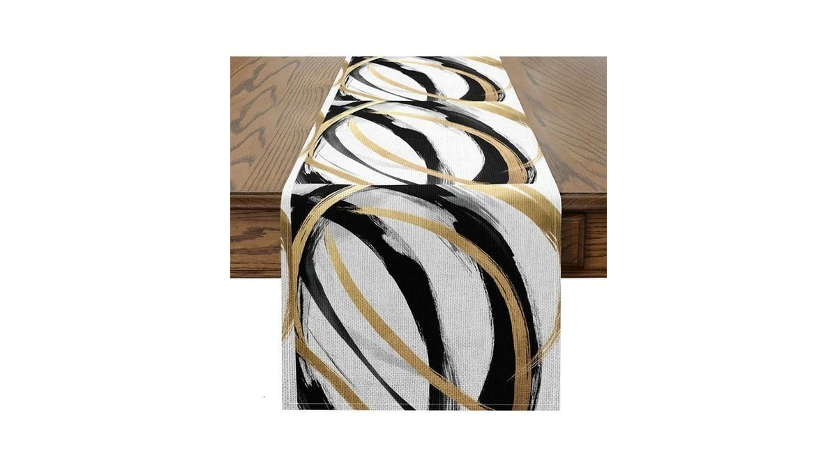 Jejeloiu Black White Gold Modern Geometric Table Runner,13" X 72"