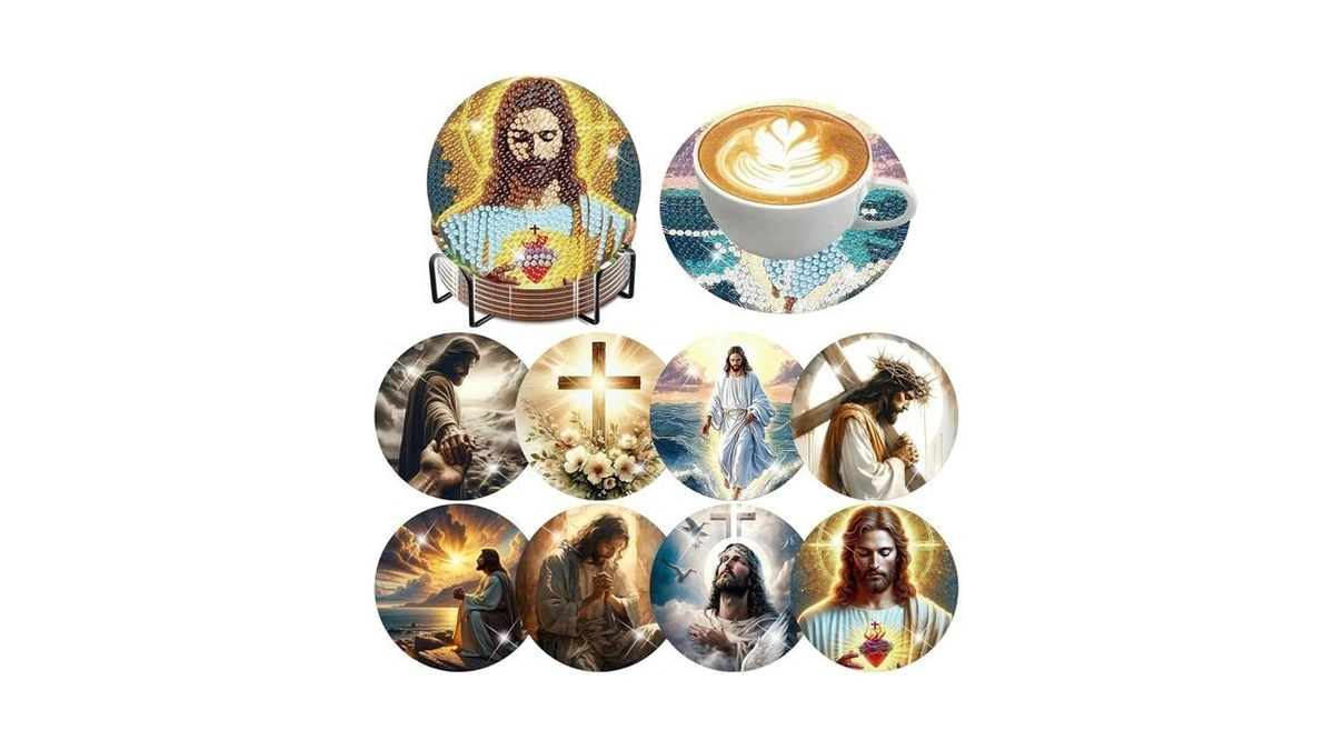 Ijbnhd 8 Pcs Diamond Art Coasters Kits Jesus Diamond Painting