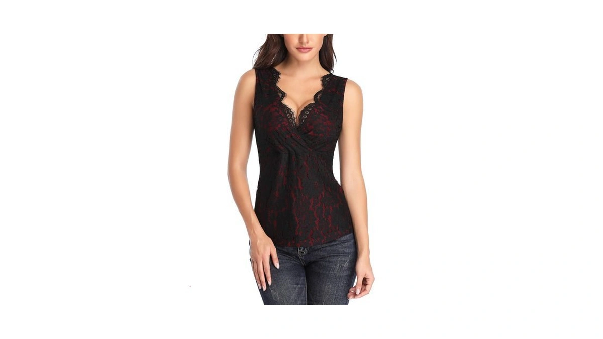 Miss Moly Women's Sexy Sleeveless Lace Tank Tops V Neck