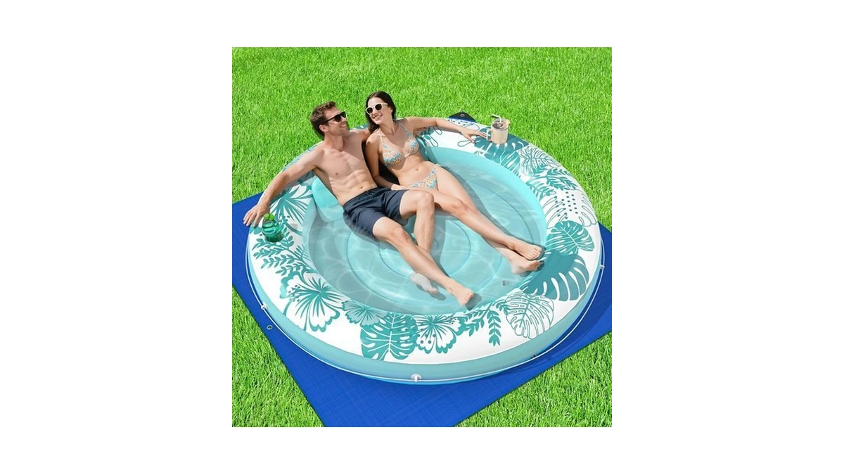 Inflatable Tanning Pool Lounger Float, Cyan, 75" X 75"