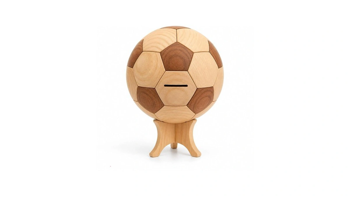 Inchup Wooden Soccer Piggy Bank, Sport Themed Coin Bank, Tabletop