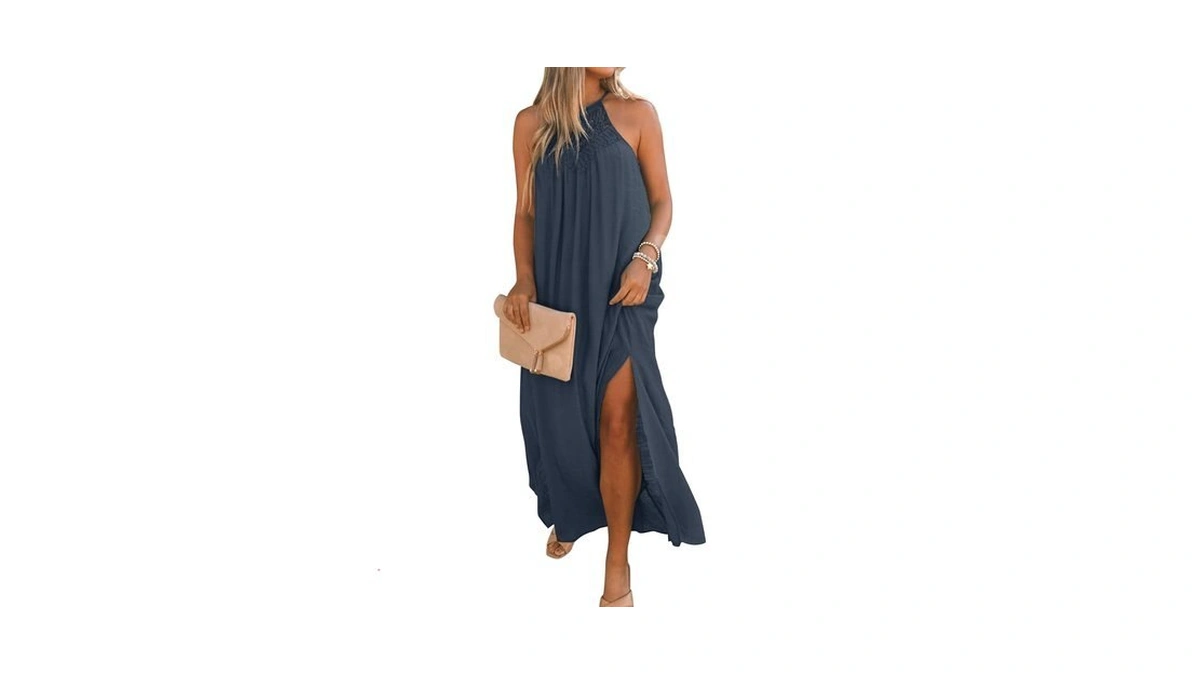 Faroro Women Gown Long Maxi Halter Dress Hollow Out Patch