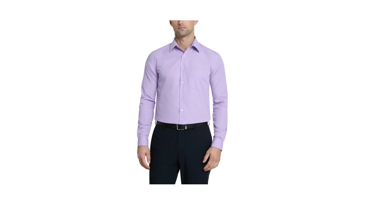 Van Heusen Men's Dress Shirt Regular Fit Poplin Solid, Lavender,