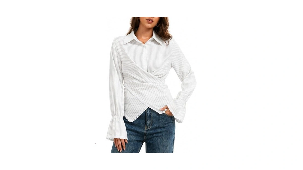 Wcuvbv Women's Striped Button Down Shirt Wrap Tops For Women