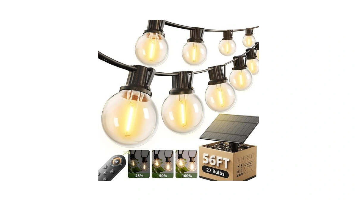 Addlon 56ft(50+6) Solar String Lights Outdoor With Remote, 27 Led