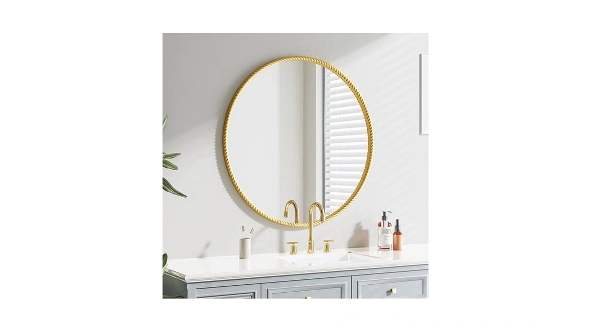 Prohomeware Gold Round Bathroom Mirrors, 36 Inch Circle Wall Mounted