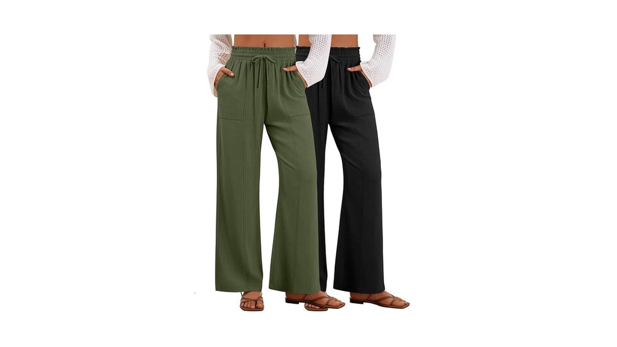 Xaatren 2 Pack Women's Linen Pants Summer Wide Leg Drawstring