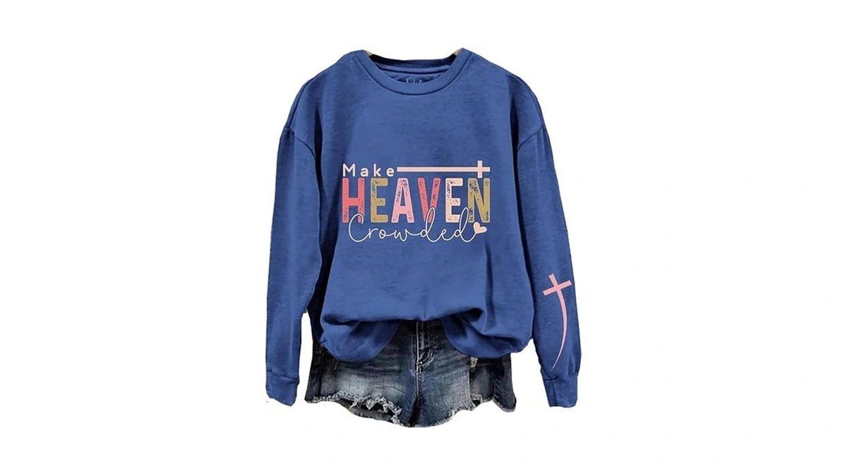 Womens Make Heaven Crowded Christian Faith Sweatshirt Blue-102, Xx-large