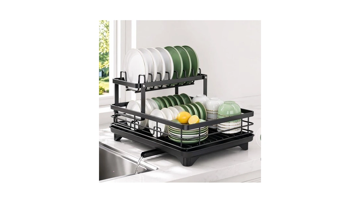 Zioptyz Dish Drying Rack, 2 Tier Space-saving Dish Rack For